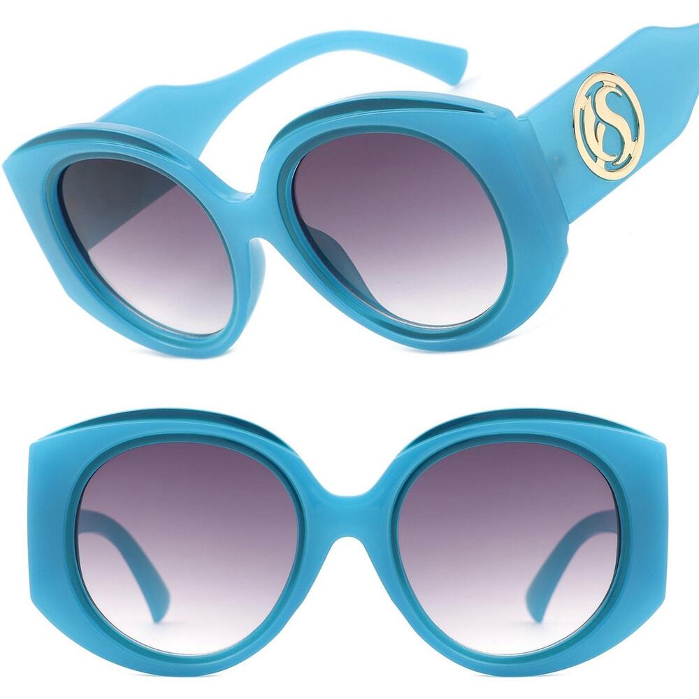 Stylish Blue Oversized Sunglasses Womens Trendy Metal Accent Unique Stylish
